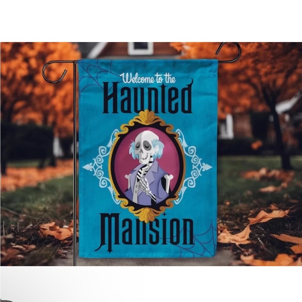Disney Haunted Mansion Blue Garden Flag "Welcome to the Haunted Mansion" NWT